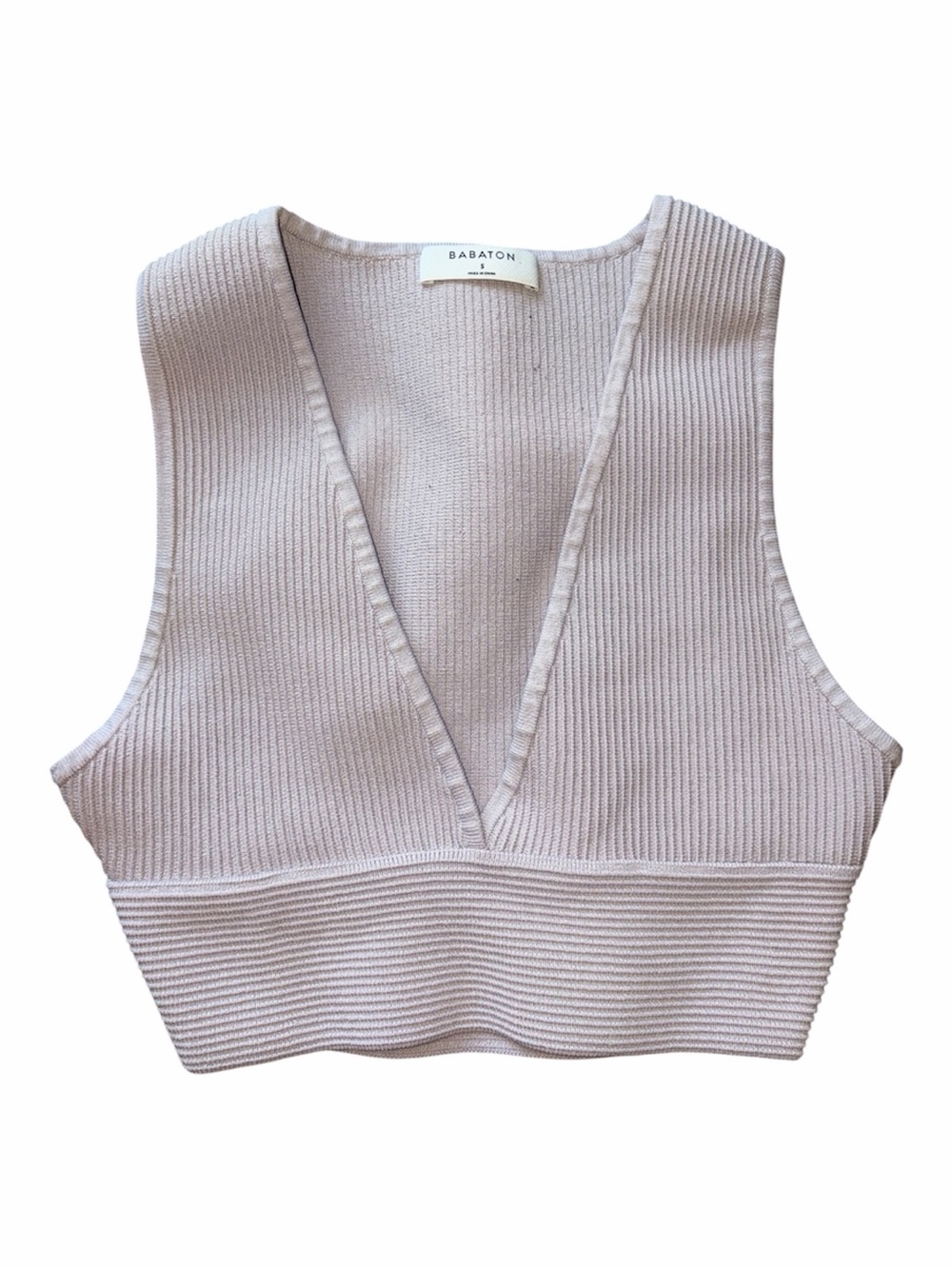 Babaton Aritzia Sculpt Knit Lilac Purple Deep V-Neck Cropped Ribbed Tank Top